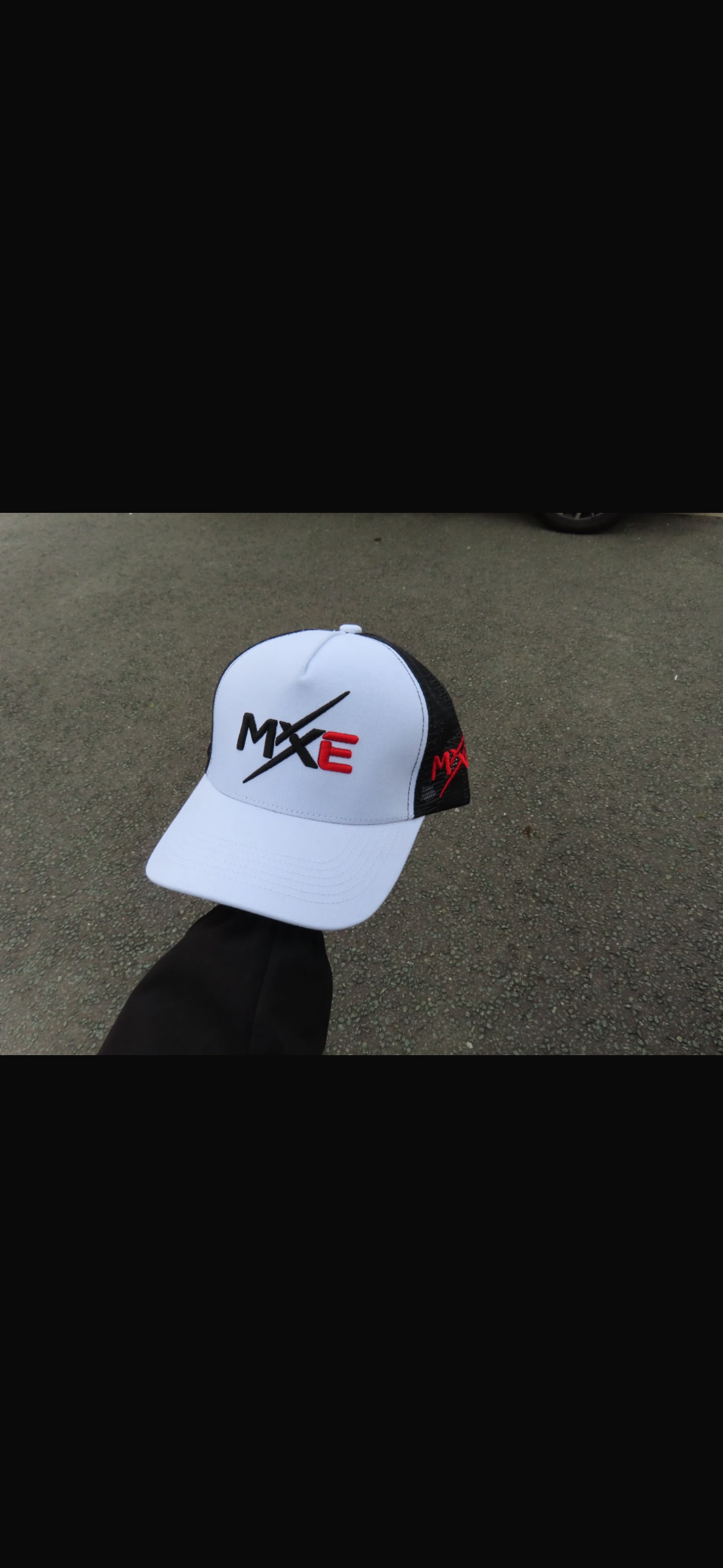 White Red and Black Mxe 5 panel cap